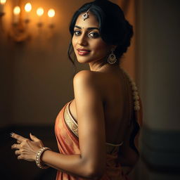 Artistic depiction of an Indian woman embracing her natural beauty in an elegant setting