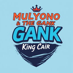 A stylish t-shirt design featuring the text 'Mulyono & The Gank' and 'King Cair'