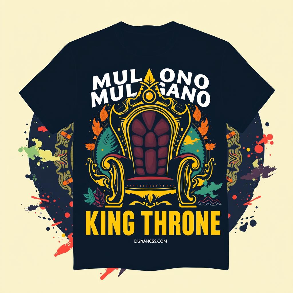 A trendy t-shirt design featuring the text 'Mulyono & The Gank' and 'King Throne'