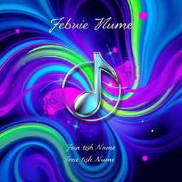 A creative and abstract design for a music album cover, featuring vibrant swirling colors and geometric shapes