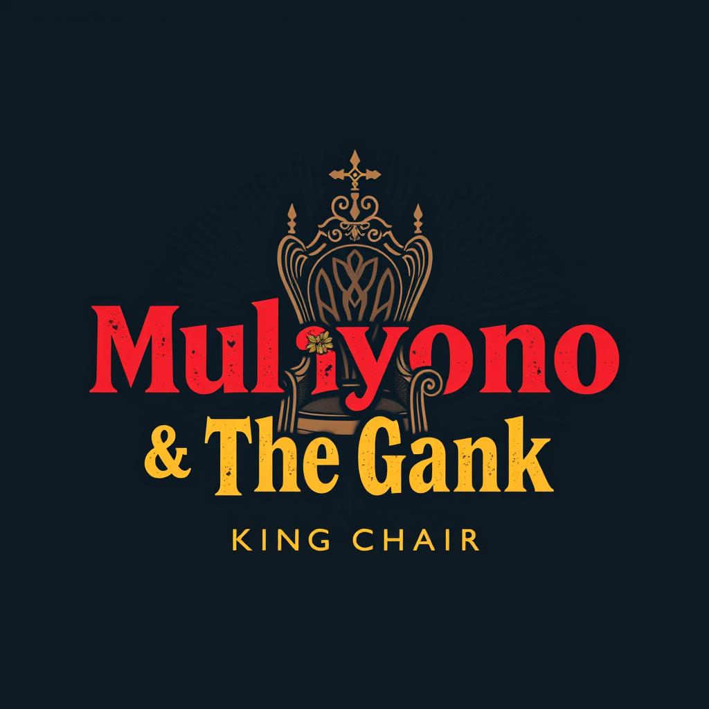 An artistic t-shirt design featuring the merged text 'Mulyono & The Gank' with 'King Chair'