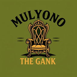 An artistic t-shirt design featuring the merged text 'Mulyono & The Gank' with 'King Chair'