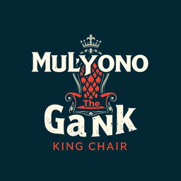 An artistic t-shirt design featuring the merged text 'Mulyono & The Gank' with 'King Chair'