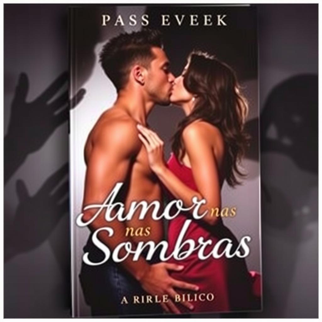 a book cover titled 'Amor nas Sombras', featuring mysterious shadows in the background