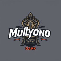 A distinctive t-shirt design showcasing the merged text 'Mulyono & The Gank' with a throne motif