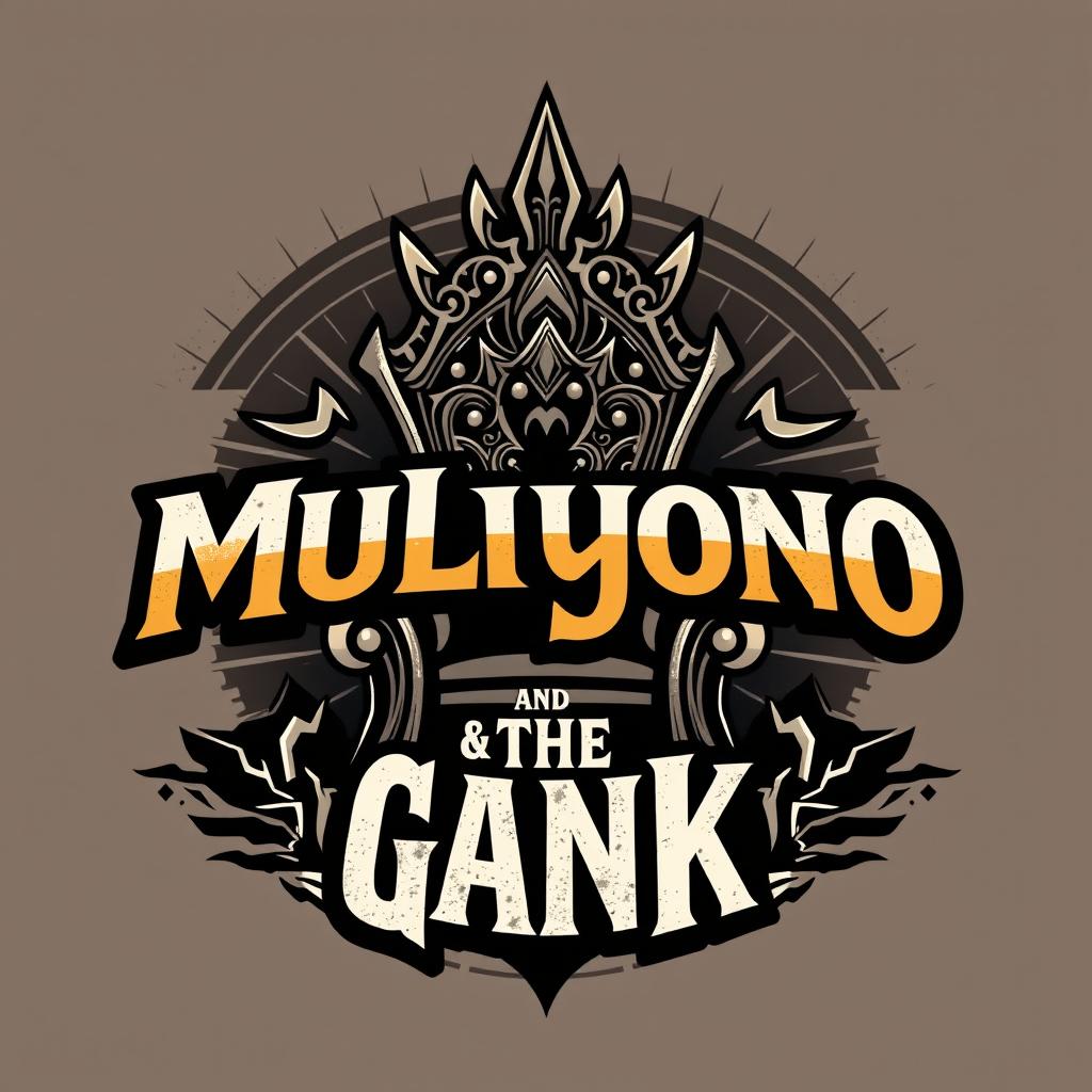 A distinctive t-shirt design showcasing the merged text 'Mulyono & The Gank' with a throne motif