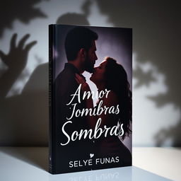 a book cover titled 'Amor nas Sombras', featuring alluring shadows in the background