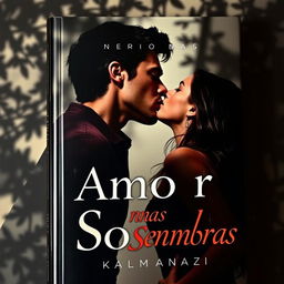 a book cover titled 'Amor nas Sombras', featuring enticing shadows pervading the background