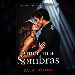 a book cover titled 'Amor nas Sombras', featuring enticing shadows pervading the background