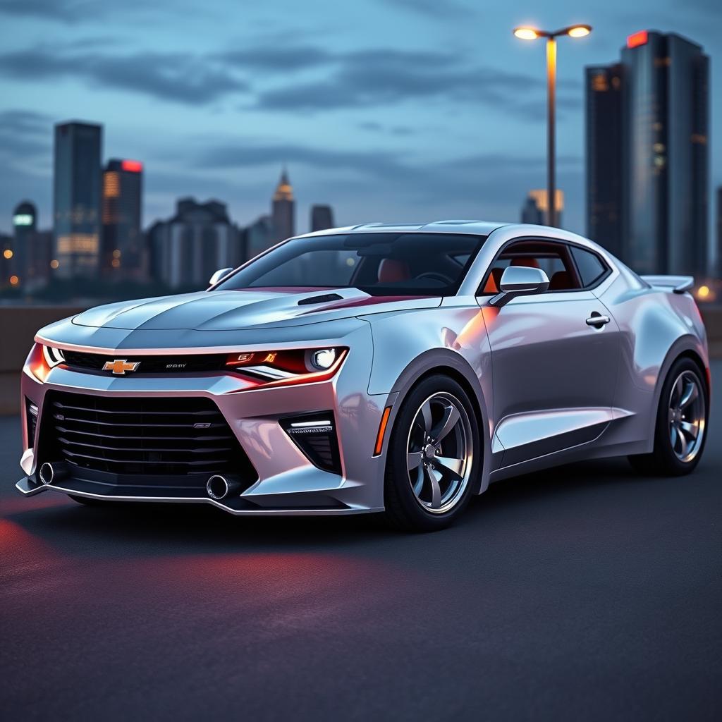 Fusion of a futuristic 2025 Chevrolet Camaro and a classic 1939 Chevrolet Coupe