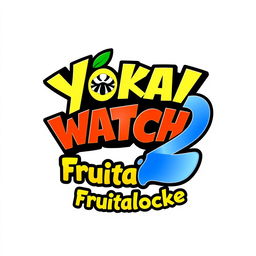 A creative and striking logo for "Yokai Watch 2 Frutalocke" featuring bold and colorful typography