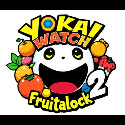 A creative and striking logo for "Yokai Watch 2 Frutalocke" featuring bold and colorful typography