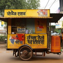 A small 5ft by 9ft mobile shop in India, with local goods and cultural designs present, simulating the vibrant street life of Indian cities.