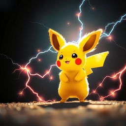 A cheerful Pichu standing in the sunlight, its small body surrounded by vibrant thunderbolts