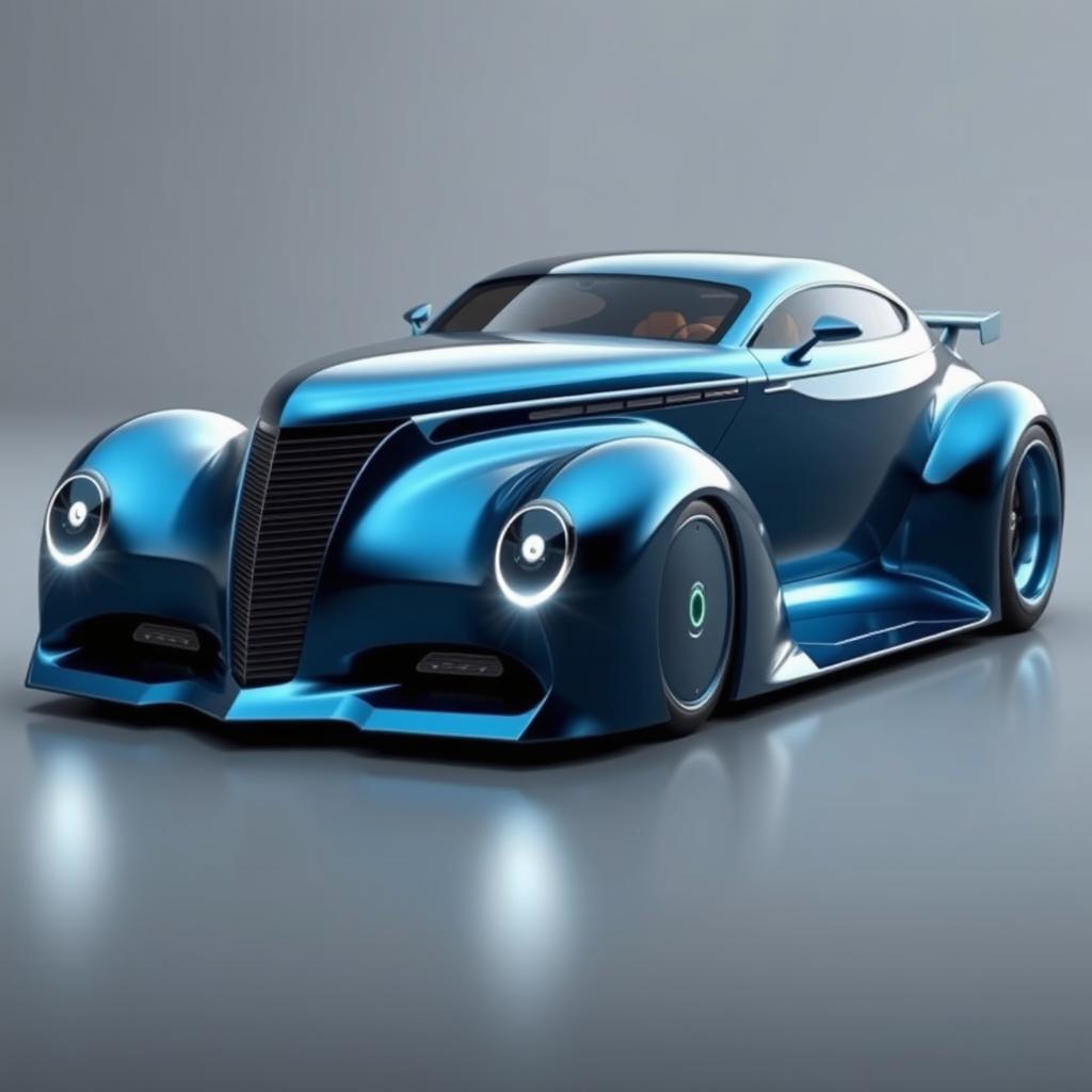 A futuristic supercar designed with the aesthetic fusion of a 1939 Chevrolet Coupe featuring a widebody design