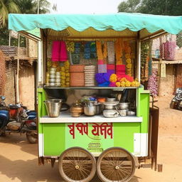 A small 5ft by 9ft mobile shop in India, with local goods and cultural designs present, simulating the vibrant street life of Indian cities.