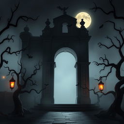 A 3D animated horror-themed depiction of the Arco de Santa Catarina, combined with Disney style elements