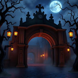 A 3D animated horror-themed depiction of the Arco de Santa Catarina, combined with Disney style elements