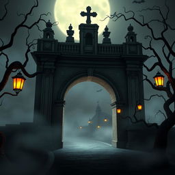 A 3D animated horror-themed depiction of the Arco de Santa Catarina, combined with Disney style elements