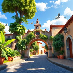 The Arco de Antigua Guatemala in a 3D animated Disney style