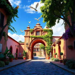 The Arco de Antigua Guatemala in a 3D animated Disney style