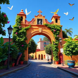 The Arco de Antigua Guatemala in a 3D animated Disney style