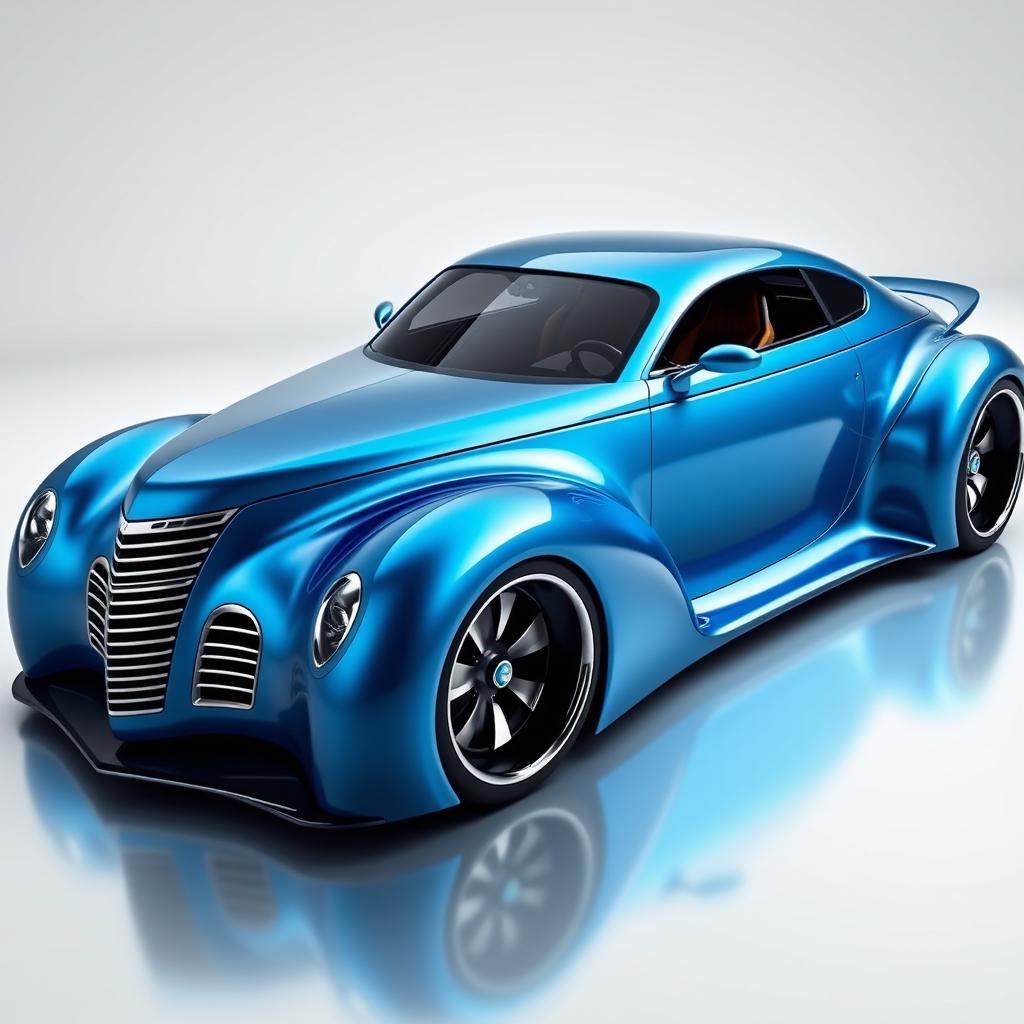 A futuristic supercar designed with the aesthetic fusion of a 1939 Chevrolet Coupe featuring a widebody design