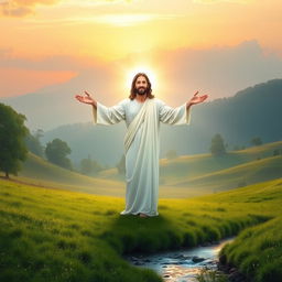 A serene and uplifting depiction of Jesus as a savior