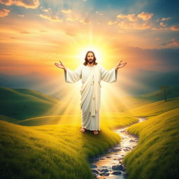 A serene and uplifting depiction of Jesus as a savior