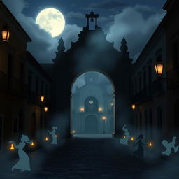 A dark and eerie Disney-style animation featuring the Arco de Santa Catalina in Antigua Guatemala