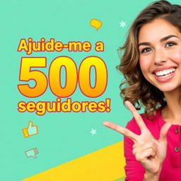 A captivating vertical thumbnail for a Kwai short, featuring the title "Ajude-me a conseguir 500 seguidores!" prominently displayed in bold, vibrant Portuguese text