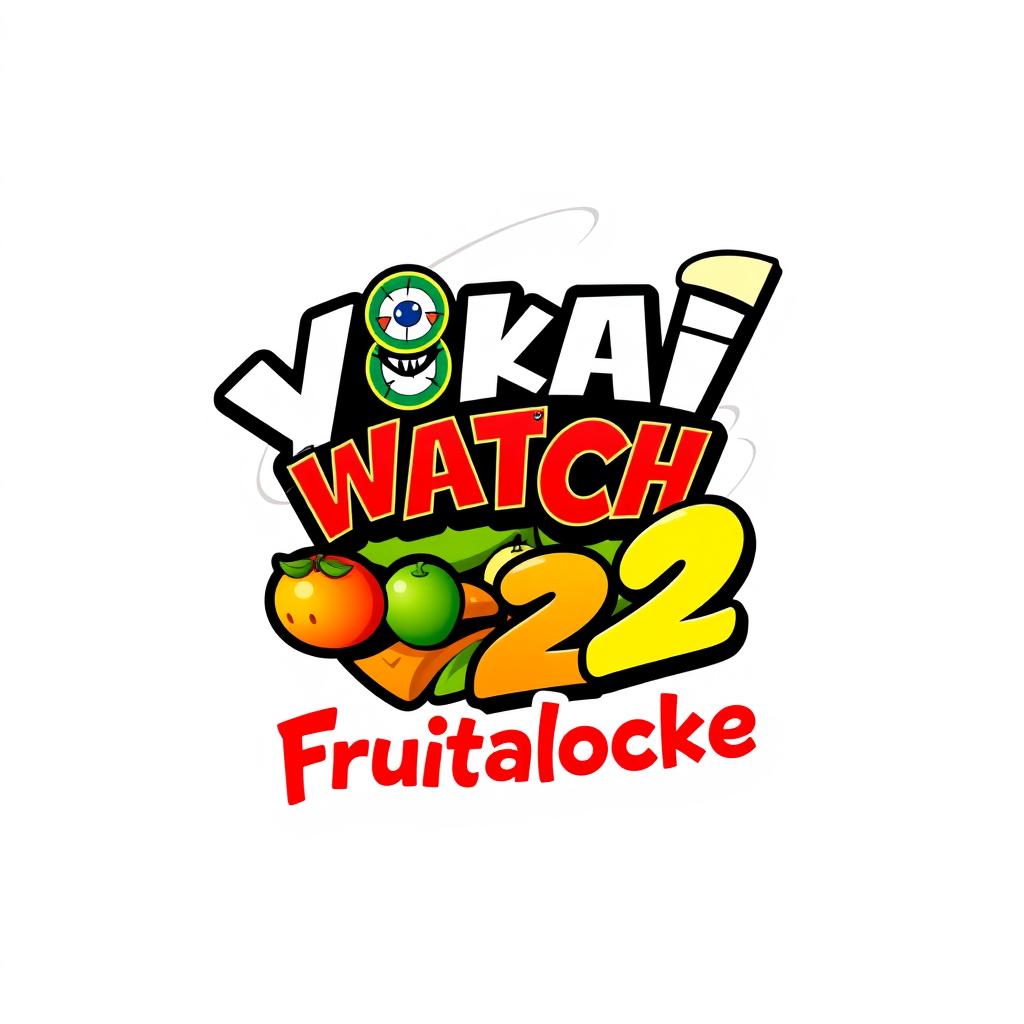 A colorful and vibrant logo design for "Yokai Watch 2 Frutalocke" featuring a playful and energetic theme