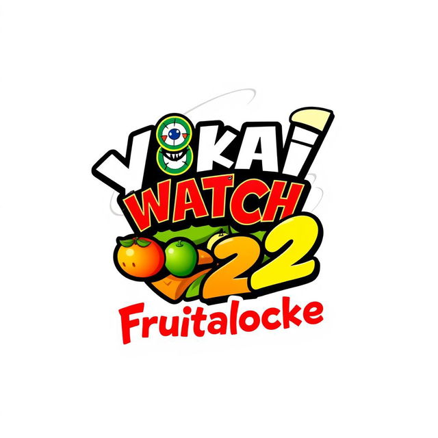 A colorful and vibrant logo design for "Yokai Watch 2 Frutalocke" featuring a playful and energetic theme