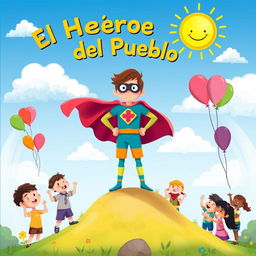 A vibrant and imaginative illustration perfect for a children's book cover, depicting a heroic figure dressed in a colorful and fantastical superhero outfit, complete with a flowing cape