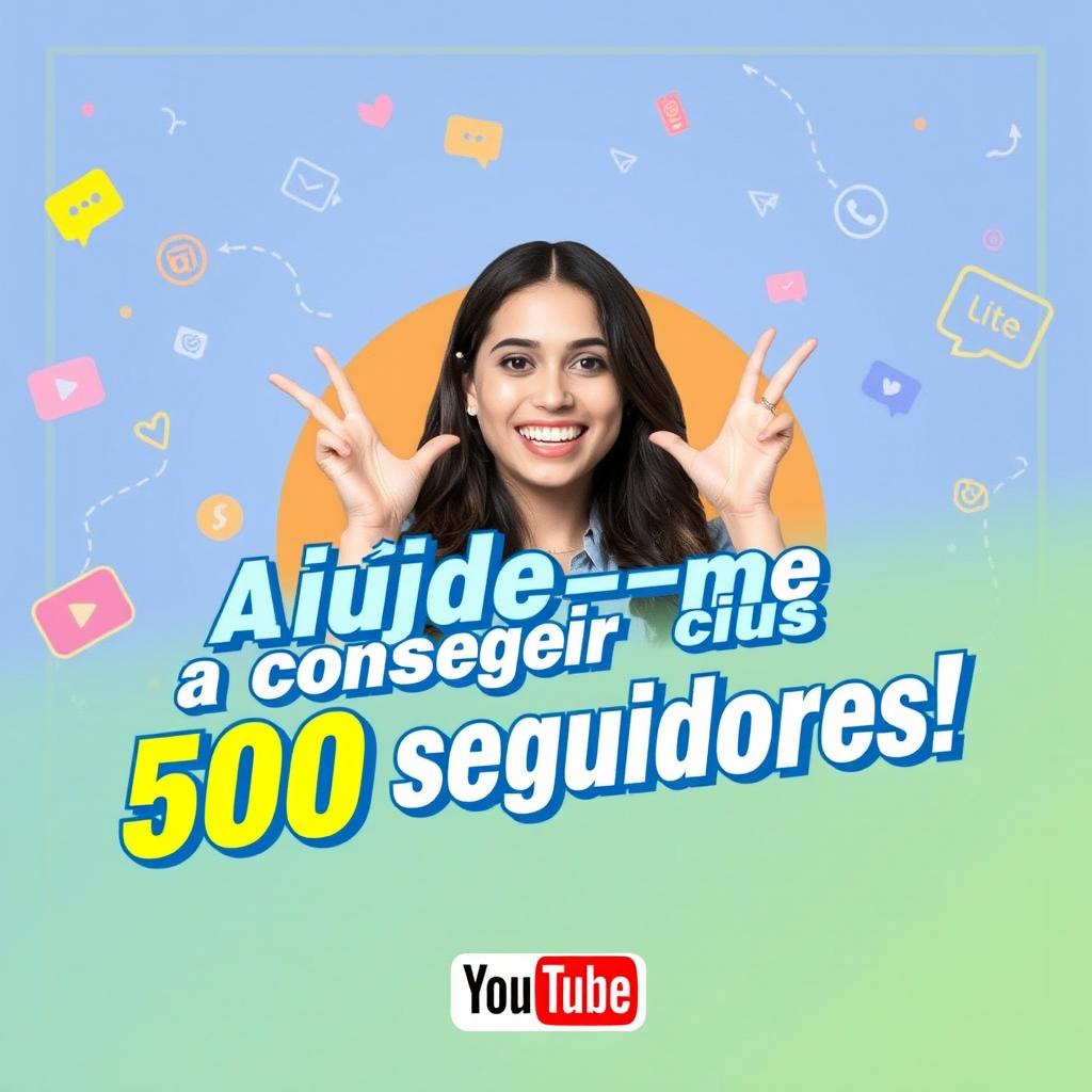 A vibrant vertical thumbnail for a YouTube short, showcasing the title "Ajude-me a conseguir 500 seguidores!" prominently in bold, eye-catching Portuguese text