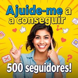 A vibrant vertical thumbnail for a YouTube short, showcasing the title "Ajude-me a conseguir 500 seguidores!" prominently in bold, eye-catching Portuguese text