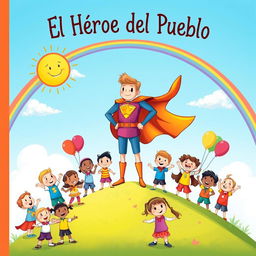 A vibrant and imaginative illustration perfect for a children's book cover, depicting a heroic figure dressed in a colorful and fantastical superhero outfit, complete with a flowing cape