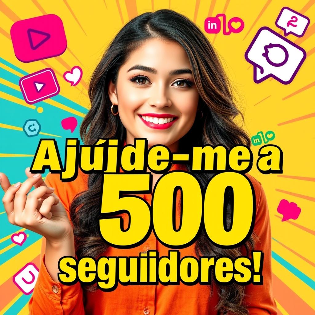 A vibrant vertical thumbnail for a YouTube short, showcasing the title "Ajude-me a conseguir 500 seguidores!" prominently in bold, eye-catching Portuguese text