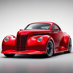 A stunning red supercar that combines the classic design of a 1939 Chevrolet Coupe with a modern widebody look