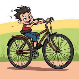 A cartoon classic style illustration of a vintage bicycle being pedaled by a character