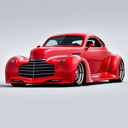 A breathtaking red supercar that seamlessly fuses the timeless design of a 1939 Chevrolet Coupe with a widebody aesthetic