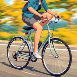 A dynamic illustration featuring a person energetically pedaling a bicycle