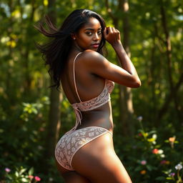 Prisca, the 24-year-old woman with beautiful black skin, gracefully shaking her butt in an elegant and playful manner