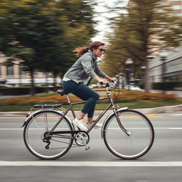 A person dynamically pedaling on a Gazelle bicycle, showcasing the sleek design and elegant posture of a classic Gazelle model