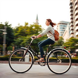 A person dynamically pedaling on a Gazelle bicycle, showcasing the sleek design and elegant posture of a classic Gazelle model