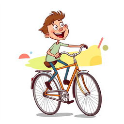 A lively cartoon depiction featuring a character pedaling on an old Gazelle bicycle