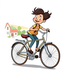 A lively cartoon depiction featuring a character pedaling on an old Gazelle bicycle