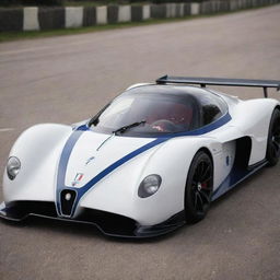 Visualize a blend of a classic Italian Lancia racing car with the audacious lines and raw power of a Devel Sixteen, creating an extraordinary retro supercar concept