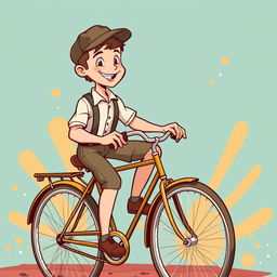 A retro-style cartoon illustration of a young man pedaling on an old Gazelle bicycle