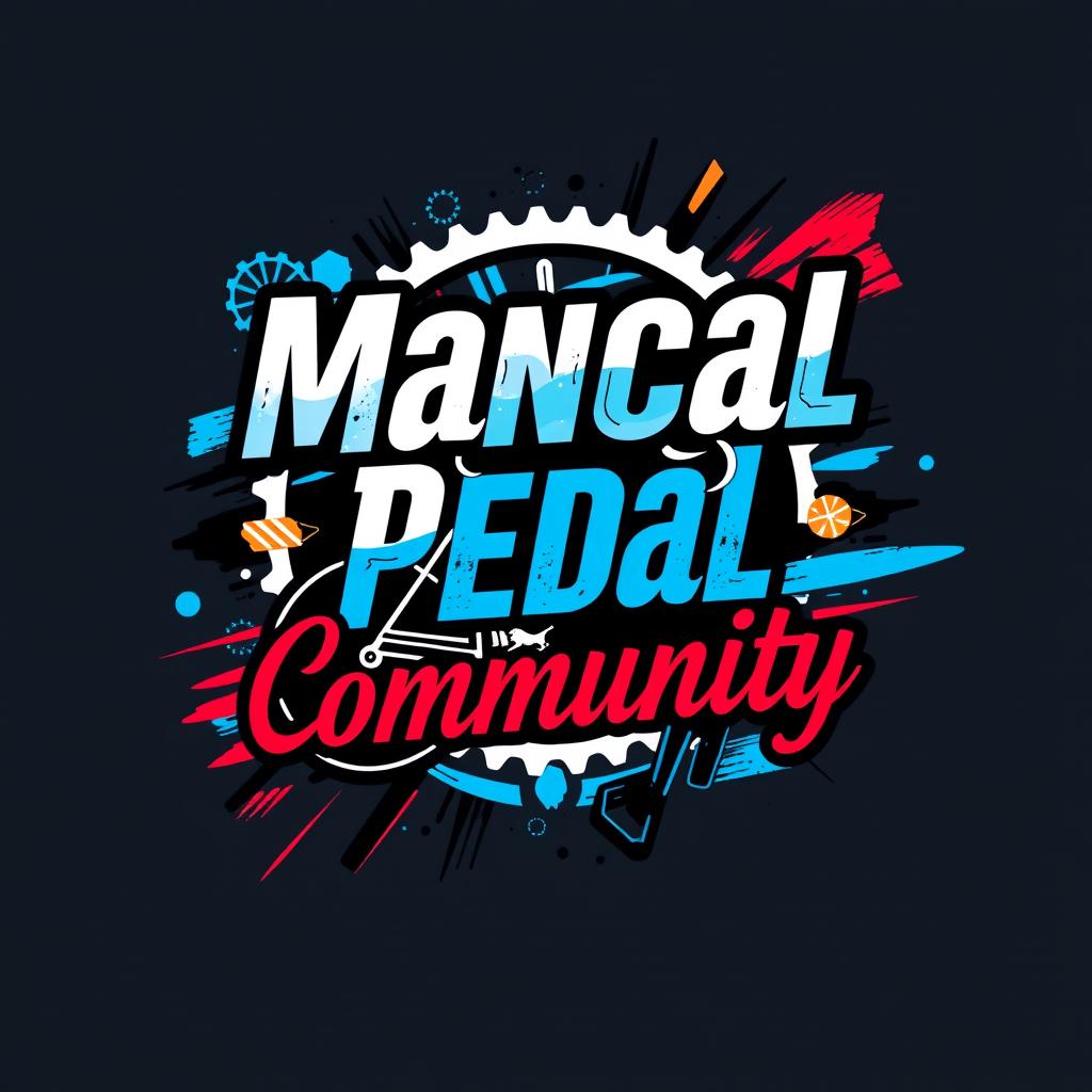 A dynamic and engaging t-shirt design for a mancal pedal community, featuring vibrant and energetic typography with the words "Mancal Pedal Community" prominently displayed